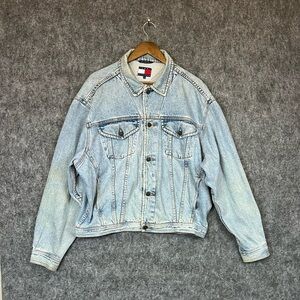 Vintage Tommy Hilfiger Jacket Adult Size Large Blue Denim Long Sleeve Button